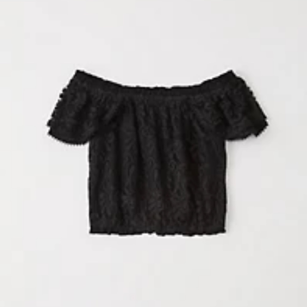 Abercrombie Off the Shoulder Black Lace Top Cropped Feminine Summer